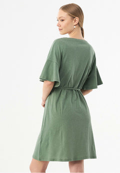 Met ceintuur Jersey Linnenmix Jurk Fern Green