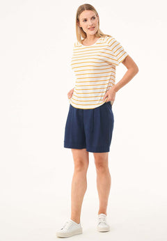 Gestreept Linnenmix T-shirt Gebroken wit / Mango