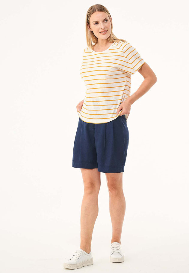 Gestreept Linnenmix T-shirt Gebroken wit / Mango