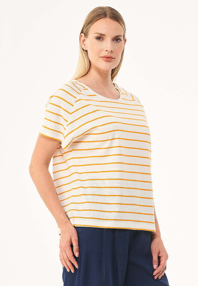 Gestreept Linnenmix T-shirt Gebroken wit / Mango