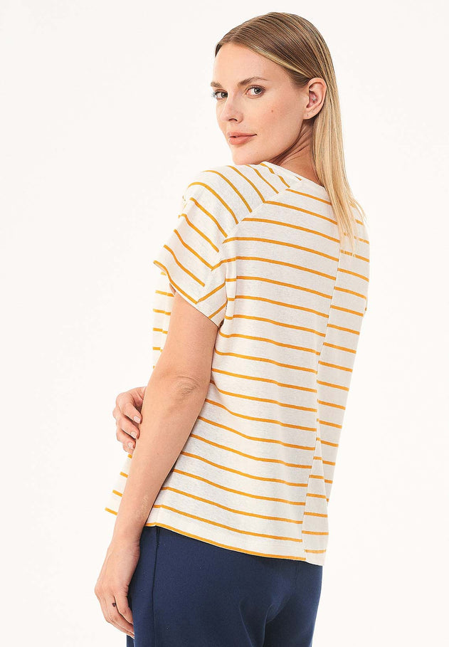 Gestreept Linnenmix T-shirt Gebroken wit / Mango