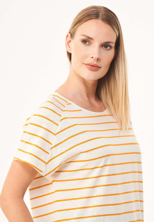 Gestreept Linnenmix T-shirt Gebroken wit / Mango