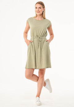 Gestreept Jersey Linnenmix Jurk Olijf / Gebroken wit