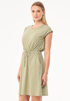 Gestreept Jersey Linnenmix Jurk Olijf / Gebroken wit