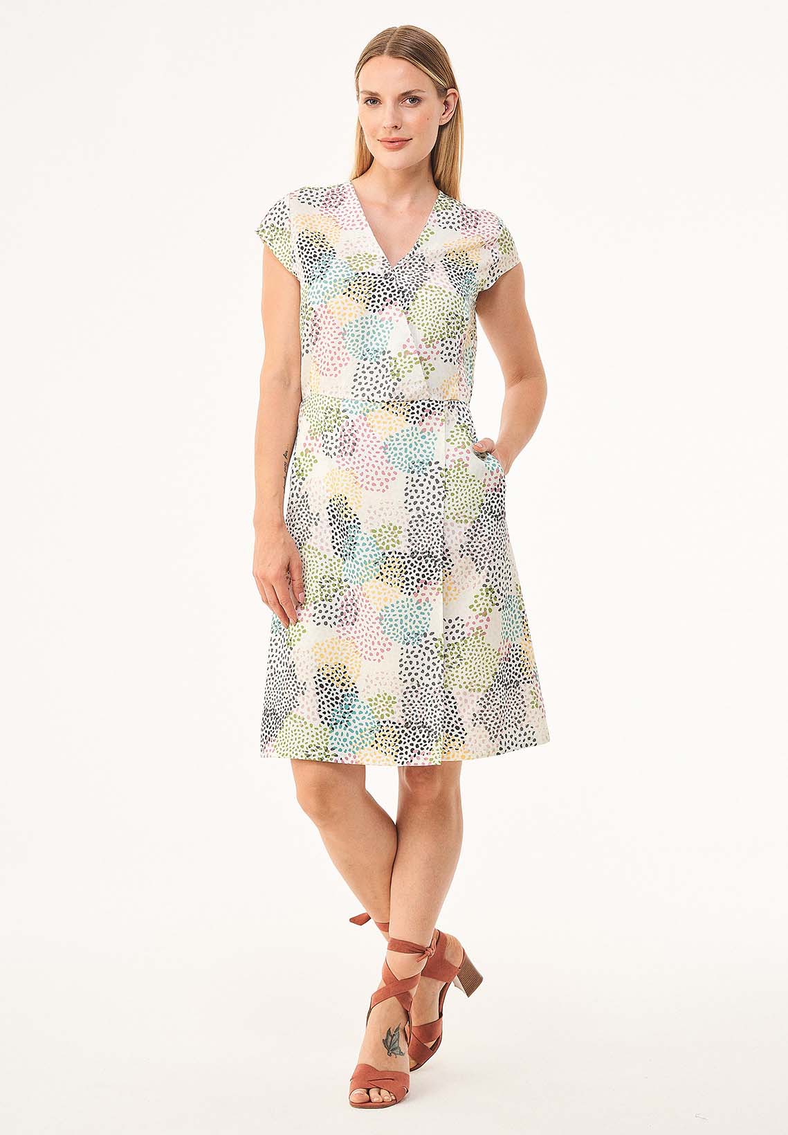 V-hals Elastische taille Multi Color Spots Jurk