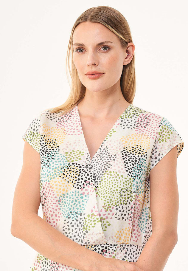 V-hals Elastische taille Multi Color Spots Jurk