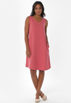 Mouwloos V-hals Linnenmix Jurk Desert Rose