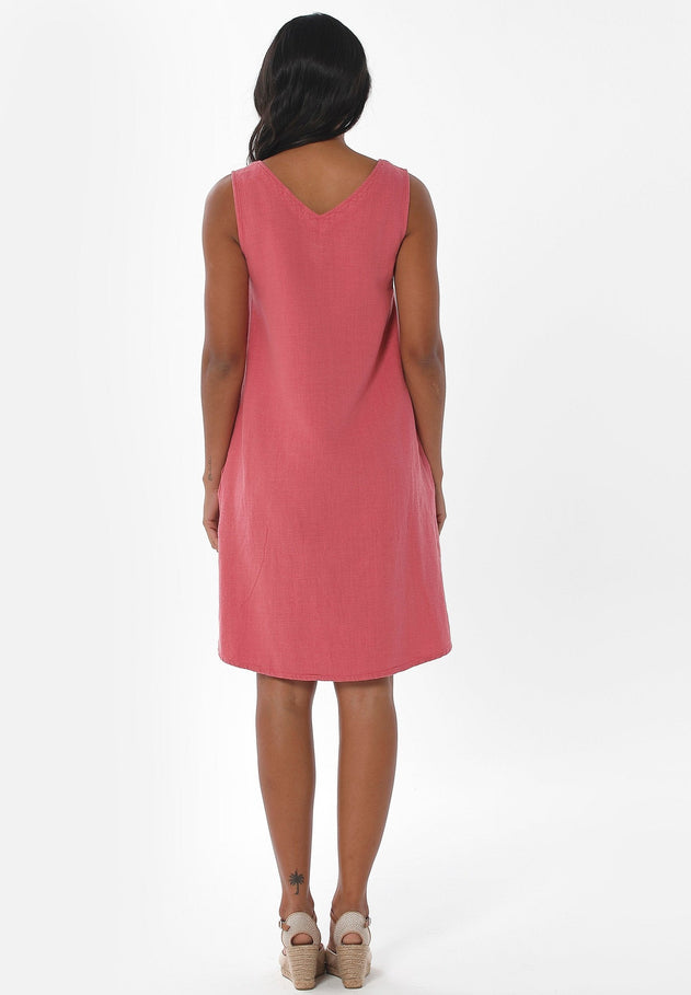 Mouwloos V-hals Linnenmix Jurk Desert Rose