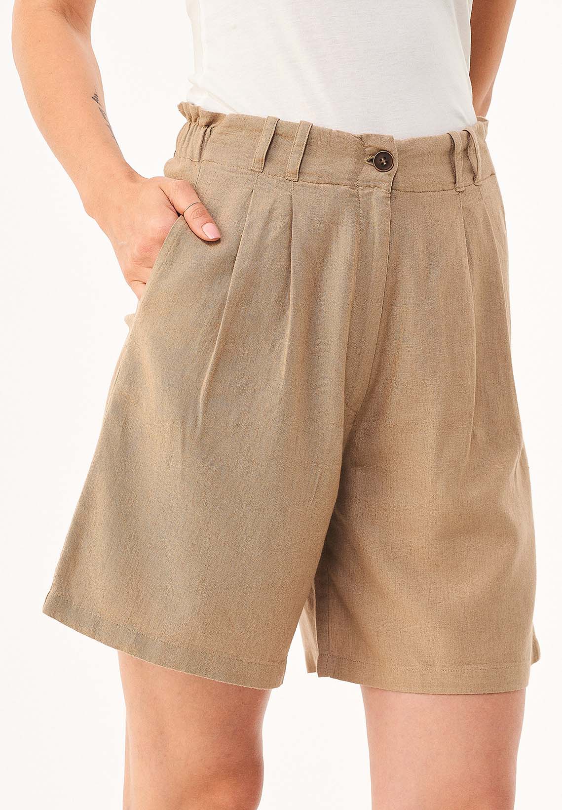 Dames Geplooid Linnenmix Short Beige