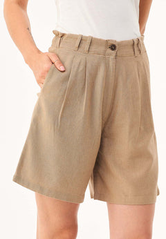 Dames Geplooid Linnenmix Short Beige