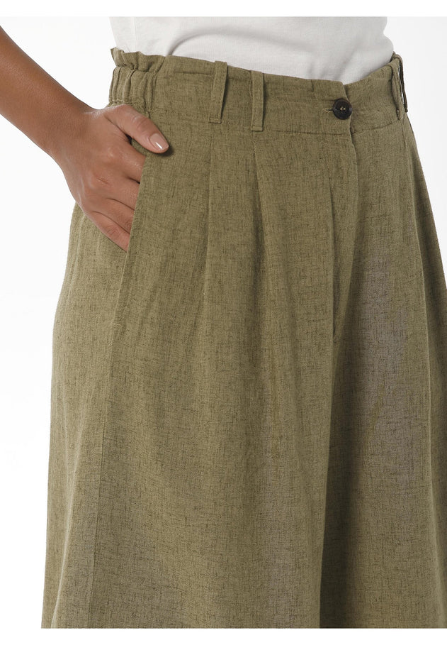 Dames Geplooid Linnenmix Short Olijf