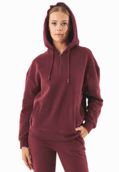 Quarter-Zip Organic Cotton Hoodie Bordeaux