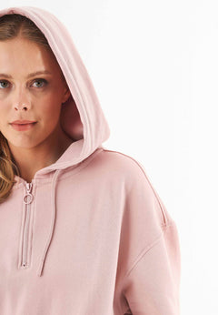 Quarter-Zip Organic Cotton Hoodie Dusty Pink