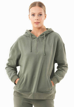 Quarter-Zip Organic Cotton Hoodie Mid Olive