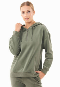 Quarter-Zip Organic Cotton Hoodie Mid Olive