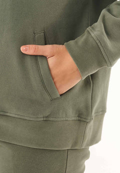 Quarter-Zip Organic Cotton Hoodie Mid Olive