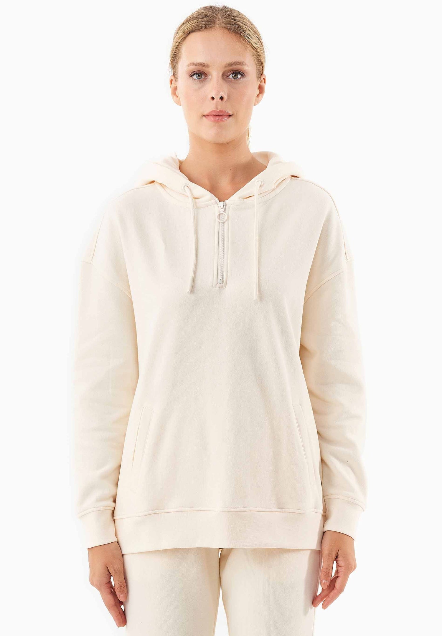 Quarter-zip Hoodie Gebroken wit