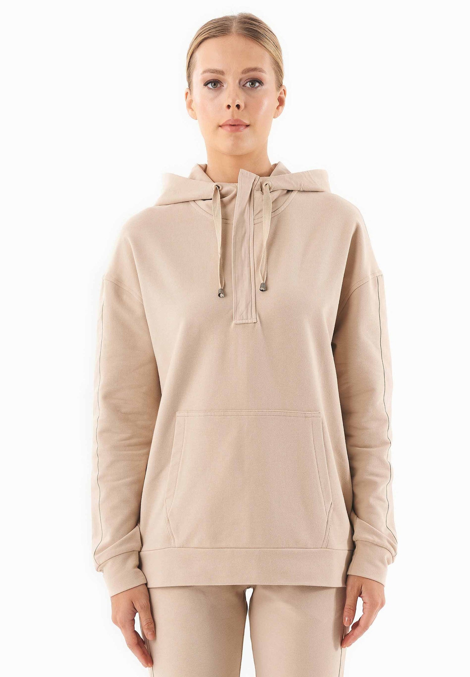 Dames Half-zip Hoodie Beige