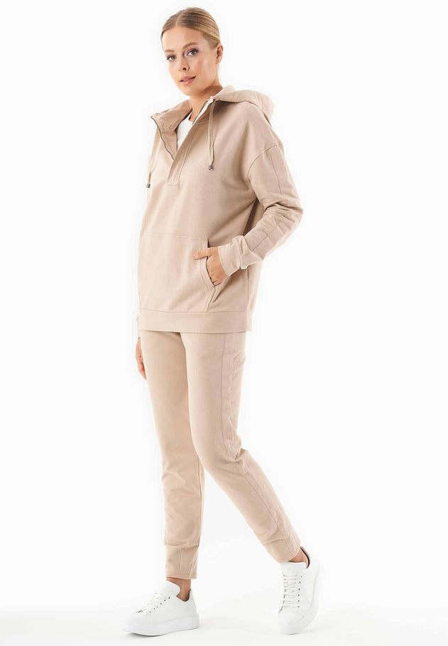 Dames Half-zip Hoodie Beige