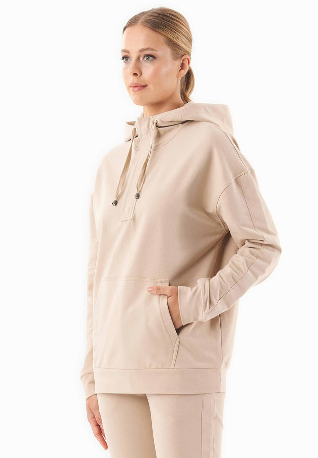 Dames Half-zip Hoodie Beige