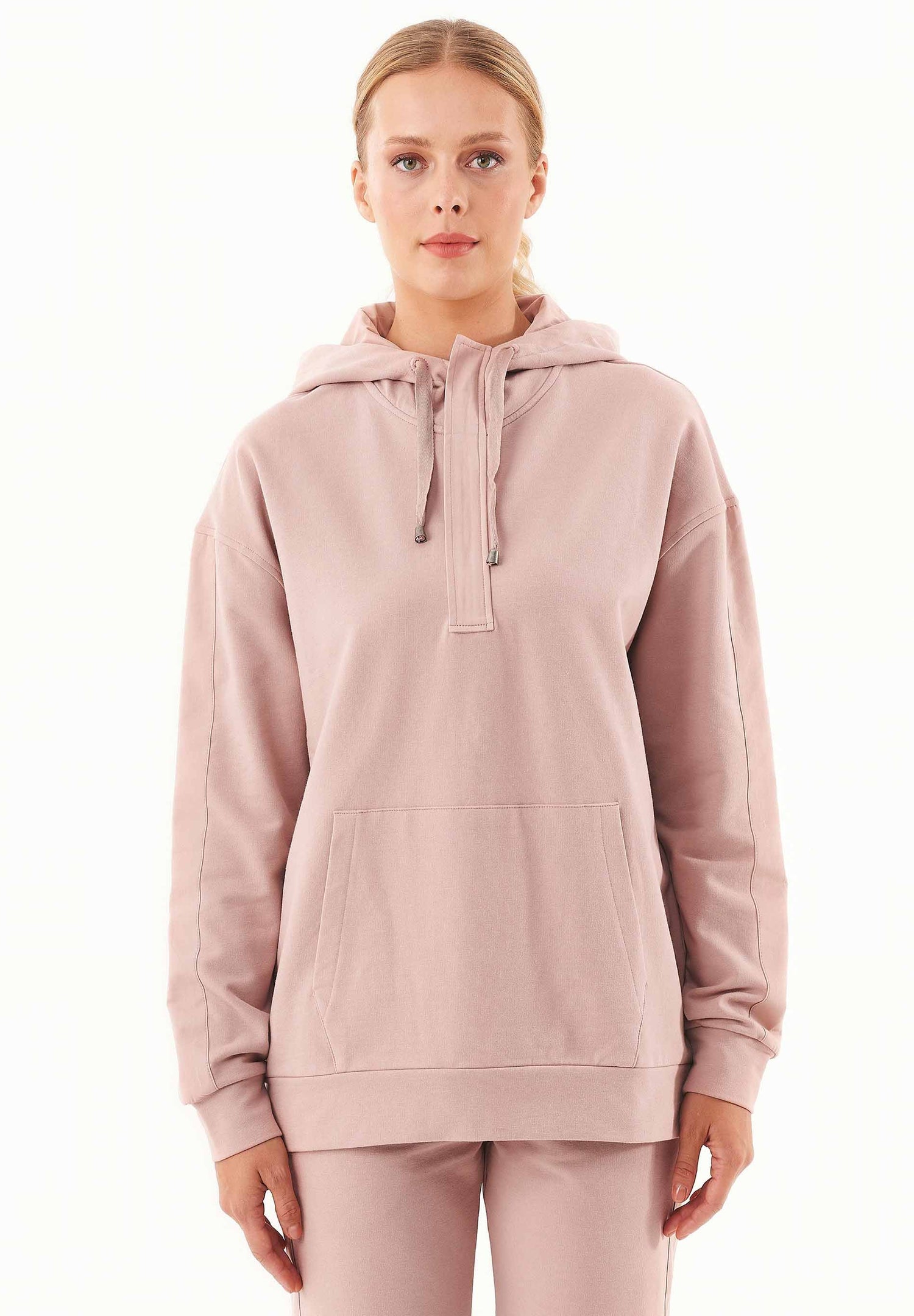 Dames Half-zip Hoodie Misty Rose