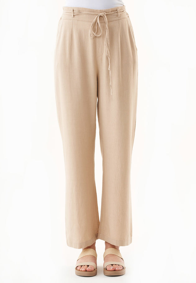 Linen-Viscose Blend Casual Pants Natural Sand