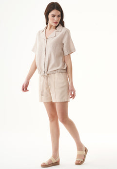 Striped Linen Blend Blouse Sand / Ecru