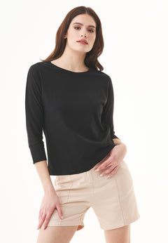 Women's 3/4 Sleeve Organic Cotton Top Black