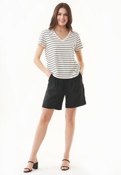 Dames Modalmix Gestreept T-shirt Gebroken wit / Zwart