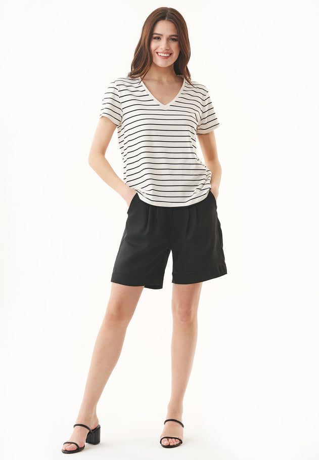 Dames Modalmix Gestreept T-shirt Gebroken wit / Zwart