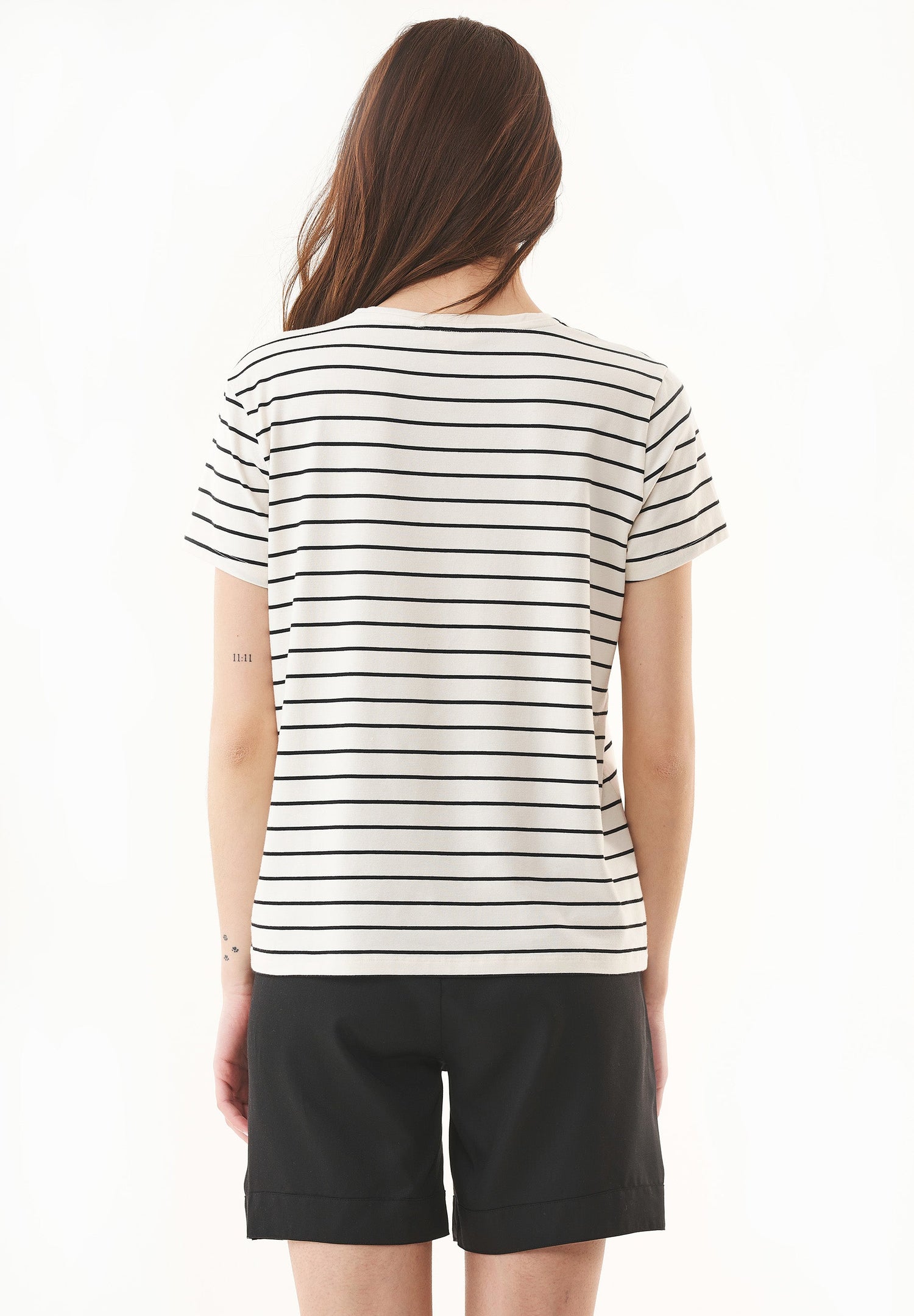 Dames Modalmix Gestreept T-shirt Gebroken wit / Zwart