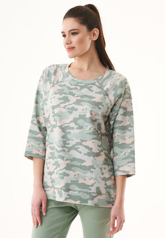 Organic Cotton 3/4 Sleeve Sweatshirt Camouflage