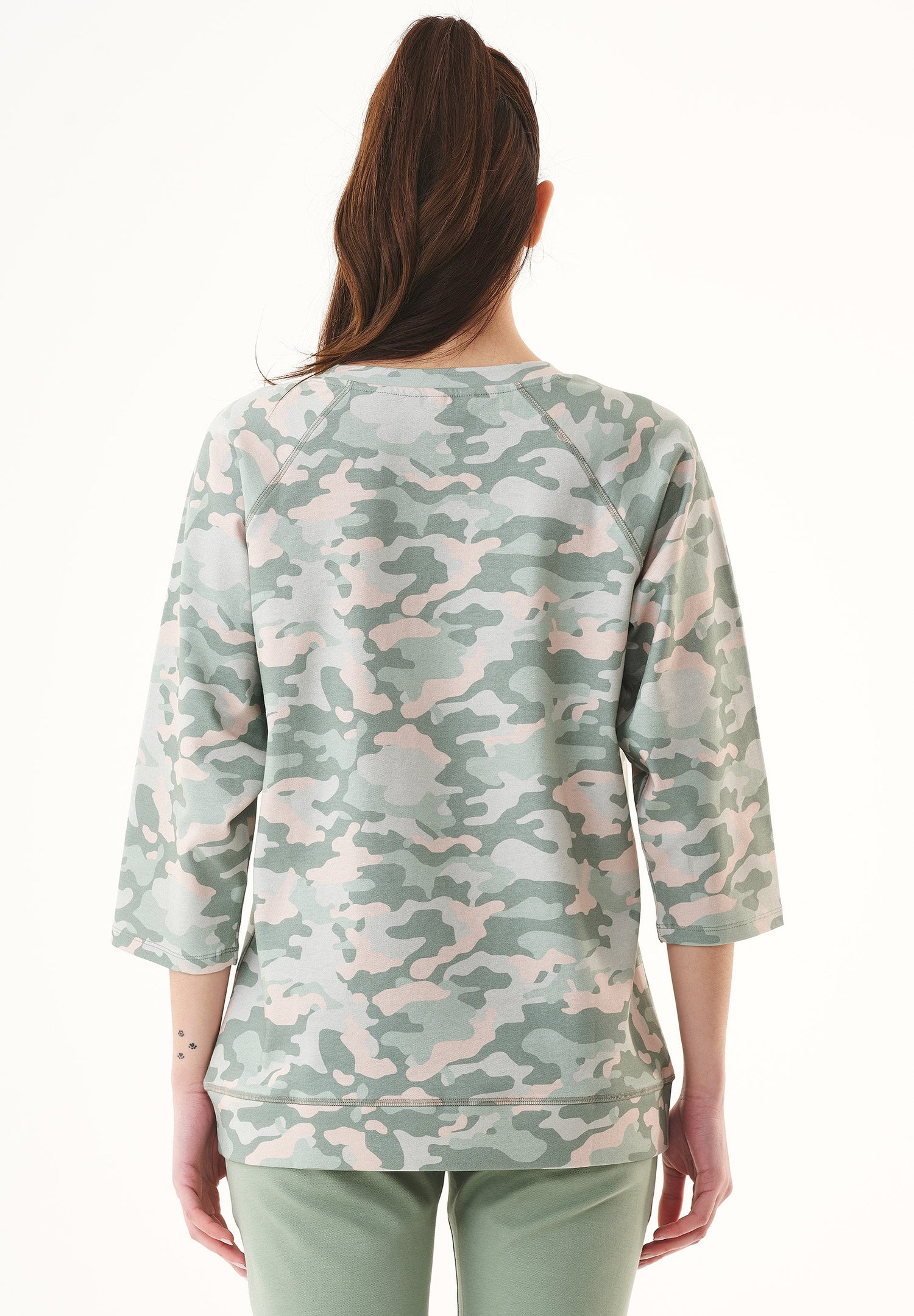 Organic Cotton 3/4 Sleeve Sweatshirt Camouflage