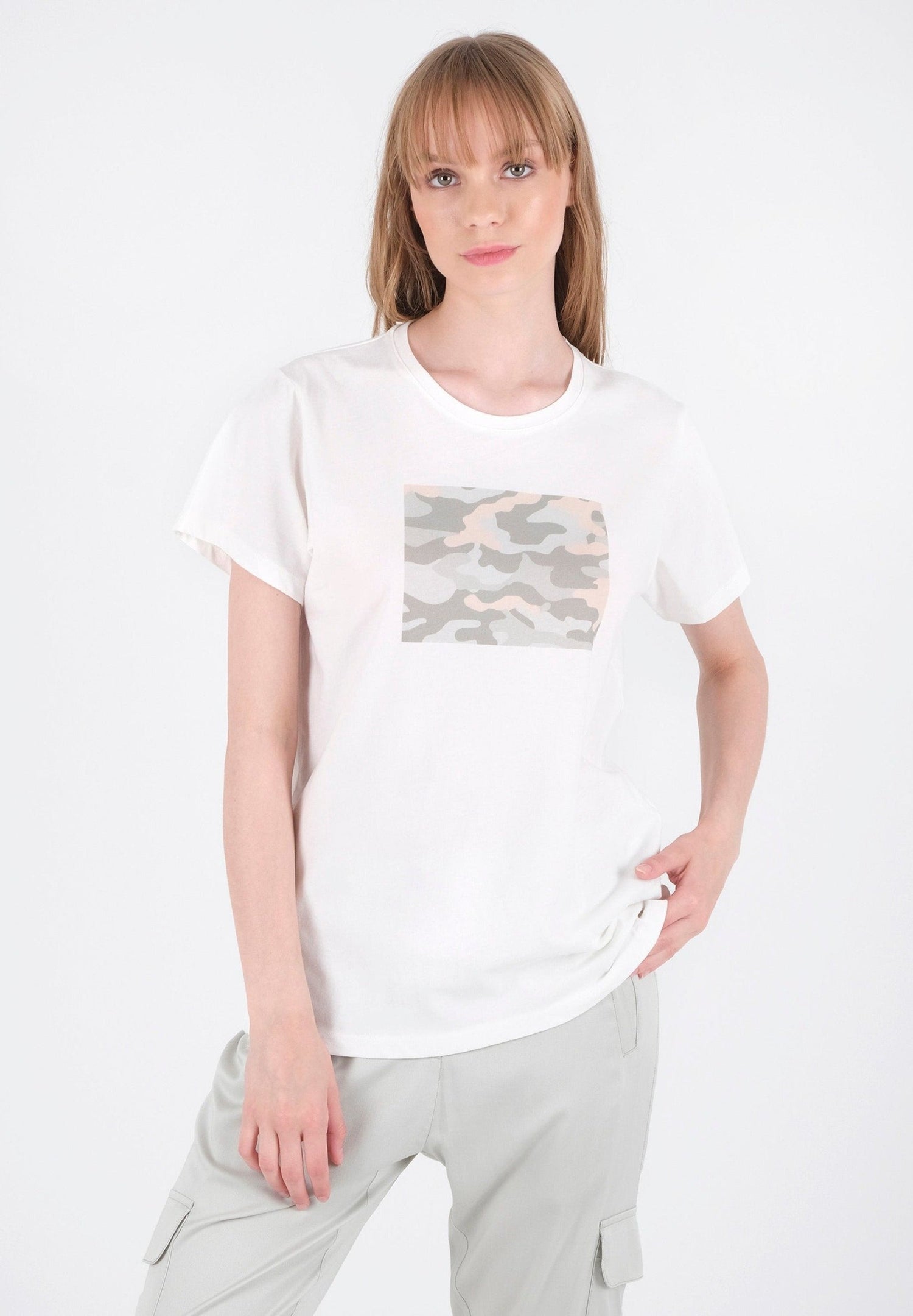 Dames Camouflageprint T-shirt Wit