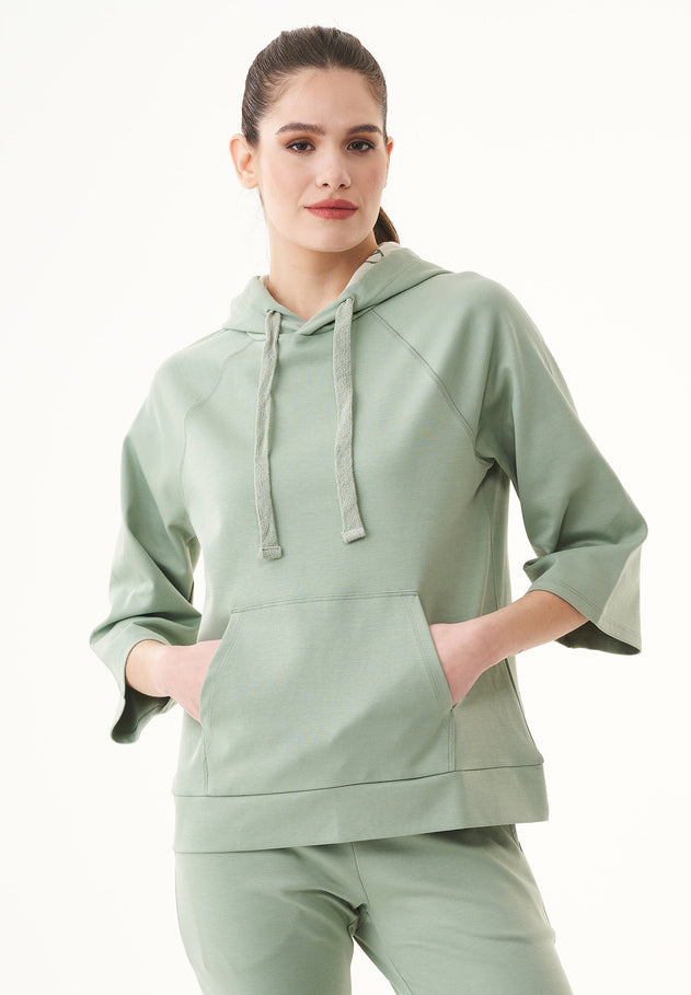 3/4-mouw Hoodie Dusty Olive