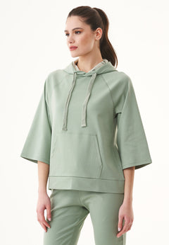 3/4-mouw Hoodie Dusty Olive