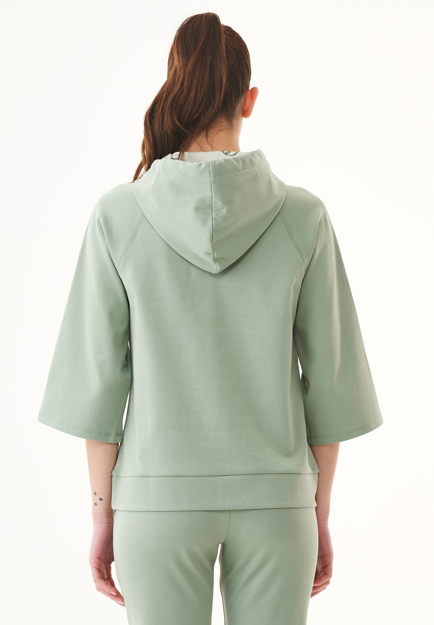 3/4-mouw Hoodie Dusty Olive