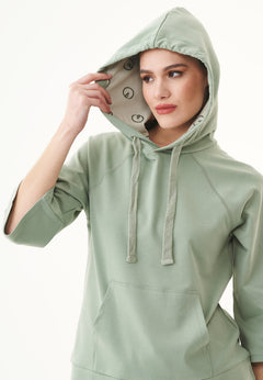 3/4-mouw Hoodie Dusty Olive