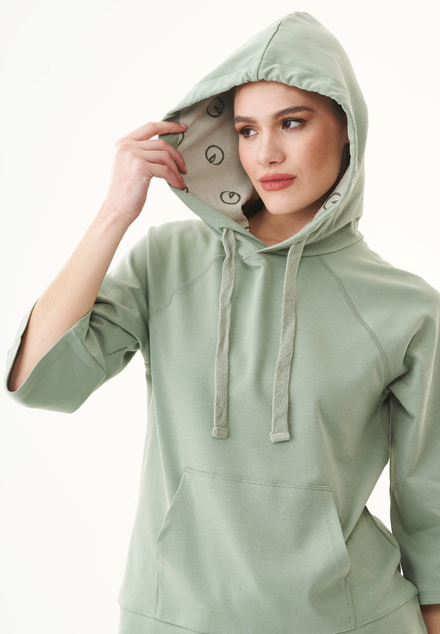 3/4-mouw Hoodie Dusty Olive