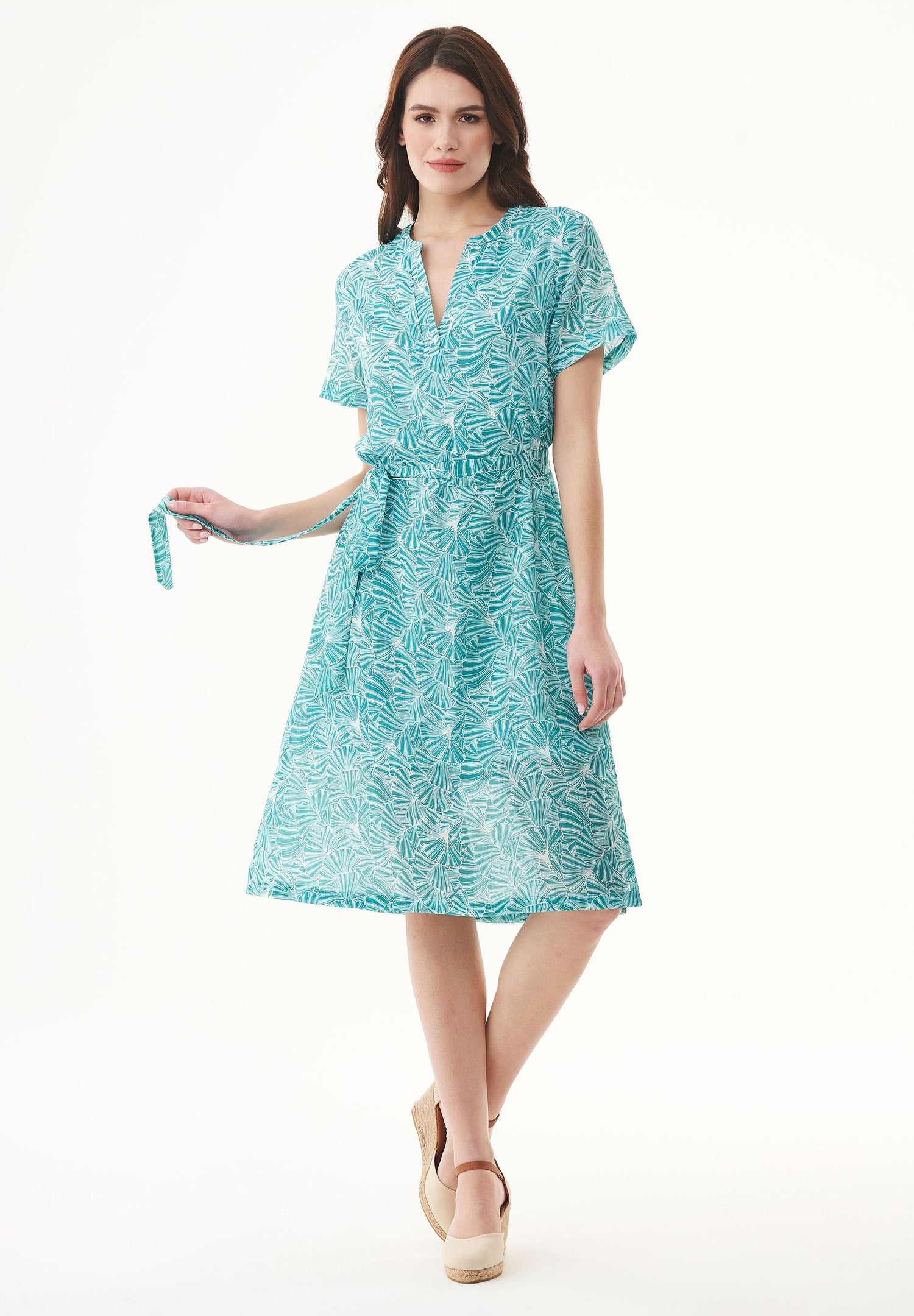 Met ceintuur Voile Emerald Flower Jurk