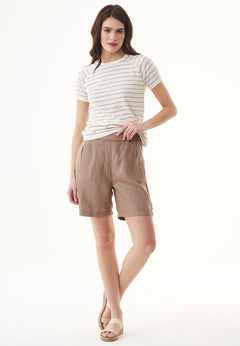 Dames Fine-Knit Gestreept T-shirt Gebroken wit / Beige