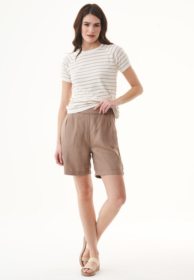 Dames Fine-Knit Gestreept T-shirt Gebroken wit / Beige