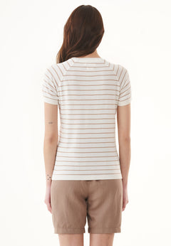 Dames Fine-Knit Gestreept T-shirt Gebroken wit / Beige