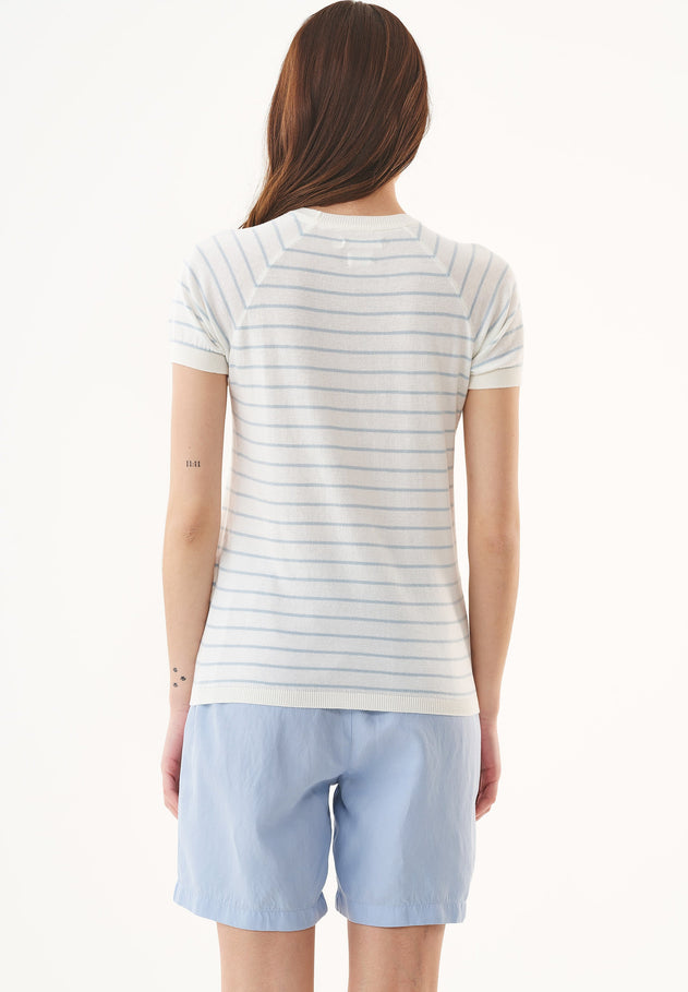 Dames Fine-Knit Gestreept T-shirt Gebroken wit / Mid Blue