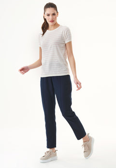 Dames Fine-Knit Gestreept T-shirt Gebroken wit / Soft Pink