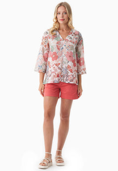 Patterned Organic Cotton Voile V-Neck Blouse Flower Garden