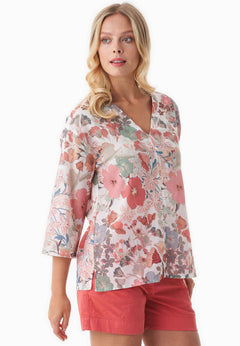 Patterned Organic Cotton Voile V-Neck Blouse Flower Garden