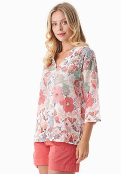 Patterned Organic Cotton Voile V-Neck Blouse Flower Garden