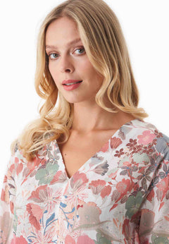 Patterned Organic Cotton Voile V-Neck Blouse Flower Garden
