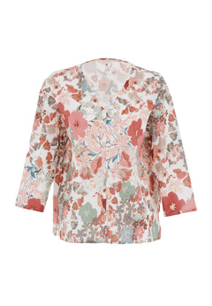 Patterned Organic Cotton Voile V-Neck Blouse Flower Garden